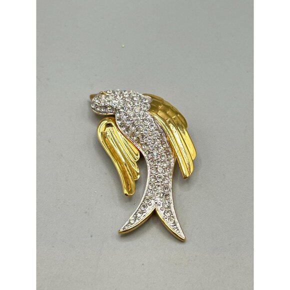 Vintage Nolan Miller Rhinestone Bird Brooch Dove Of Peace Clear Crystals Over Go - Picture 5 of 9